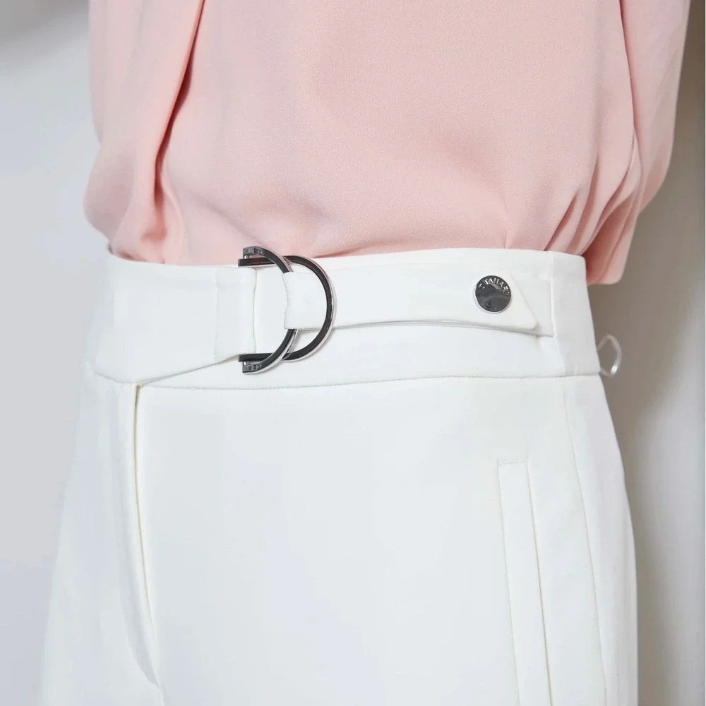 Elie Tahari T Tahari White‎ Crepe Wide Leg Cropped Pants D-Ring Belt Size 8 NEW